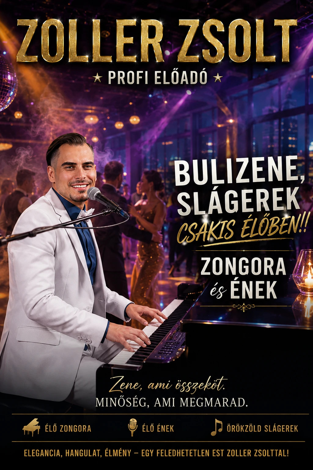 Zoller Zsolt zongora és ének műsorának plakátja, hosszú változat