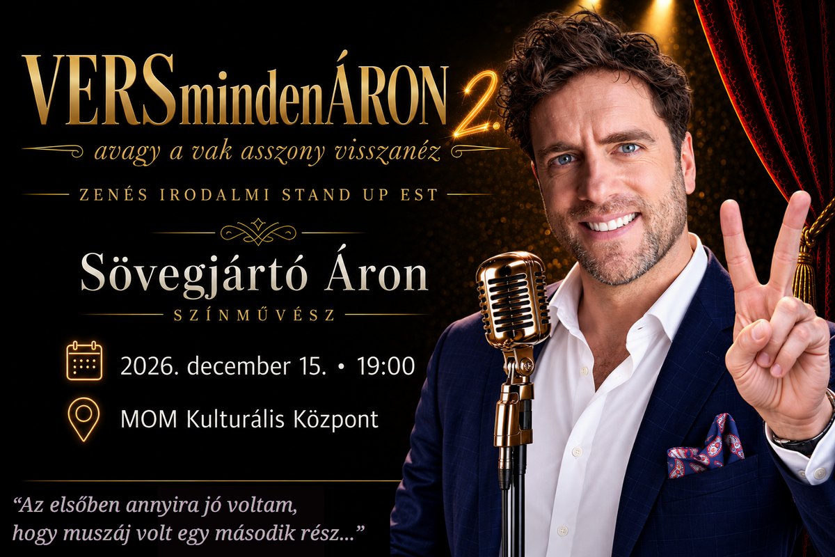 VERSmindenÁRON 2.0 – avagy a vak asszony visszanéz – Sövegjártó Áron zenés stand-up estjének plakátja
